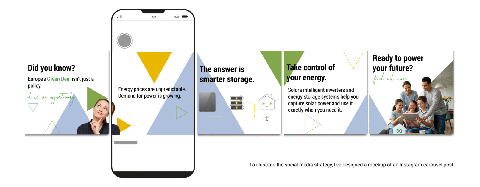 To illustrate the social media strategy, I've designed a mockup of an Instagram carousel post